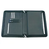 Папка деловая 275*370 кожзам, черная люкс, молния, 3 кармана, блок карманов под документы, ручки, визитки, Канцбург