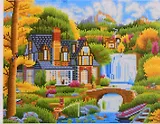 Алмазная мозаика ТМ Рыжий кот (класс.) 40х50см (27цв.) Красивый дом у водопада AC4077