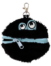 Кошелёк на молнии с глазками, черный, искусственный мех, 10.5х9.5 см, Bookvalno
