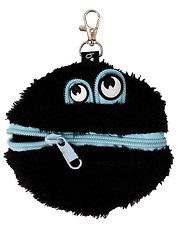 Кошелёк на молнии с глазками, черный, искусственный мех, 10.5х9.5 см, Bookvalno