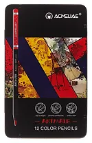 Карандаши цветные 12цв "Blackwood Artmate" мет.футляр, супермягкие, утолщ.грифель 4мм, ACMELIAE