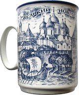 Кружка фарфоровая большая "Великий Новгород" 400мл, кобальт