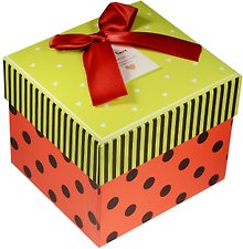 Коробка подарочная "Сердечки и горошек" зеленая крышечка 11*10*8.5см