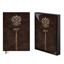 Ежедневник дат. 2027г. А5 176л "Тиволи" коричневый, кожзам, тв.переплет, тисн.фольгой, офсет, 3D-дизайн, справ.мат-лы, 2 ляссе, инд.уп