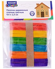 Палочки деревянные плоские цветные 9,4х1,5 см, 50 штук