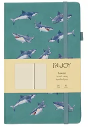 Книга для записей А5 120л кл. "IN JOY. №4" 7БЦ, иск.кожа, трафаретн.печать, тонир.форзац, скругл.углы, ляссе, резинка, петля д/ручки, карман на задн.форзаце