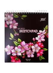 Скетчбук 168*195 30л "Розовые цветы" черная бумага 120г/м2, карт.обл., гребень