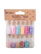 Набор Глиттер в стеклянных бутылках с пробками (ГЛ) (11098500) (12шт) мелкие шарики и звезды