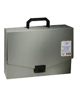 Портфель А4 пластик 0,7мм, серый, на замке, с ручкой, Спейс