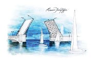 Открытка 10*15см тушь СПб Дворцовый мост