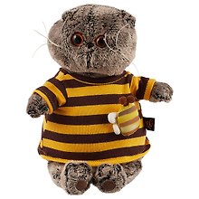 Игрушка мягкая Budi Basa, Басик в полосатой футболке с пчелой 19см Ks19-092
