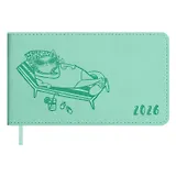 Еженедельник дат. 2026г. 64л 150x87 мм 150x87 мм "Виннер" мятный, кожзам, мягк.переплет, блинт.тиснение, офсет, карманный, горизонт, справ.мат-лы, закругл.углы, ляссе, инд.уп