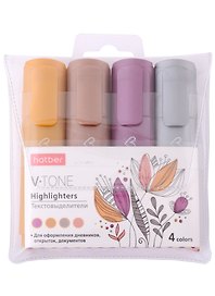 Текстовыделители Hatber, V-tone Metallic, 4 цвета