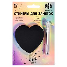 Блок для записей 70*70мм 80л "СЕРДЦЕ" бумажный, чёрный, бел.гелев.ручка, инд.уп., европодвес из гологр.картона