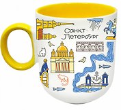 Кружка матовая 330мл цветн.ручка "Спб. Тетрис", желтая