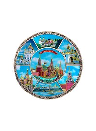 Тарелка мет.с фольгой 13 см Москва.Коллаж аква цв.бронза (13-8-20-FBR)
