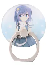 Держатель-кольцо для телефона Аниме Девушка с белым котиком (Сёдзё) (цветная) (металл) (коробка)