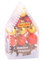 Набор красно-золотых новогодних украшений Новогодний домик (золото с красным) (12 шт) (пластик)