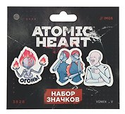 Набор значков Atomic heart Огонь (дерево) (3 штуки)