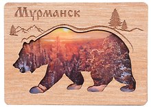 Магнит Мурманск Магнит Медведь с гравировкой Достопримечательности города вид 2 (7,5,8х 7,5 см.) (хдф) (дуб)