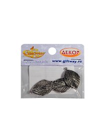 Фурнитура металл подвеска Лист серебро (00009396) (4шт) (34х22х4мм) (10г) (упаковка)