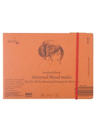 Скетчбук 24,5*18,4см 18л "SMLT Art Mixed media authenticbook", на резинке, 200г/м2, белый, сшивка
