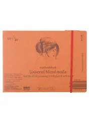 Скетчбук 24,5*18,4см 18л "SMLT Art Mixed media authenticbook", на резинке, 200г/м2, белый, сшивка