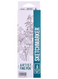 Ручки капиллярные 6цв Artist fine pen Black, к/к, Sketchmarker