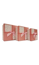 Коробка подарочная 20*20*9,5см, картон, декор.бант, розовая, Хансибэг