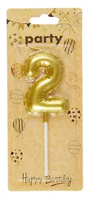 Свеча для торта Цифра 2 Воздушный шар (6см) (золото) (блистер)