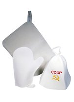 Подарочный набор для бани 3пр.(Шапка СССР, коврик, рукавица) (397-058)