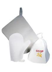 Подарочный набор для бани 3пр.(Шапка СССР, коврик, рукавица) (397-058)