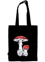 Сумка-шоппер Мухоморы черная, текстиль 40см.*32см.