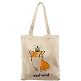 Сумка-шоппер Корги с короной бежевая, текстиль, 40см.*32см.с 2 ручками