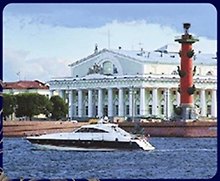 Магнит заливной объемный 5,5*4,5см Вид на стрелку Васильевского острова