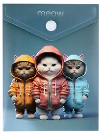 Папка -конверт «Коты в комбинезонах» А6 на кнопке, вертикальная, Be positive