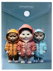 Папка-конверт А6 на кнопке "Коты в комбинезонах", вертикальная