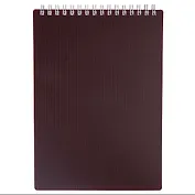 Блокнот А5 80л кл. "VELVET" бордо, пласт.обл, спираль
