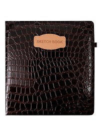 Скетчбук 200*200 80л "CROCO" коричневый, 140г/м2, слоновая кость, кожзам, резинка