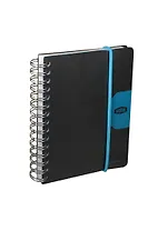 Записная книжка А6 80л кл. "Stila Accent" спираль, черн.пластик.обл., резинка, голубая, stila