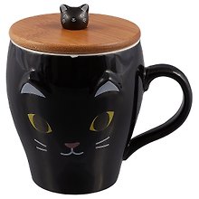Кружка с крышкой и ложкой Мордочка кота (керамика) (350 мл) (12-06604-MQY-1013)