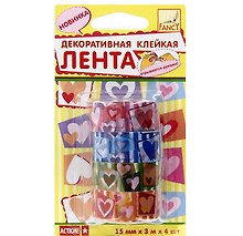 Клейкая лента , Action, декоративный,15мм*3м*4шт, в блистере
