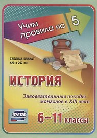 История. Завоевательные походы монголов в XIII веке. 6-11 классы. Таблица-плакат