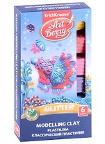 Пластилин 06цв 108гр с Алоэ Вера Glitter с блестками, стек, к/к, Art Berry