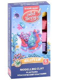 Пластилин «Glitter», 6 цветов, 108 г, с блестками, с Алоэ Вера, со стеком, ArtBerry