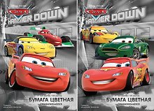 Бумага цветная 10цв 10л А4 "Cars" самоклеящаяся, 2цв металлиз., 4цв флюоресц., карт.папка, Disney