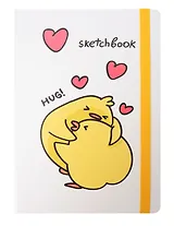 Скетчбук А5 80л "Обнимашки" 100г/м2, тв.обложка, мат.ламинация, резинка