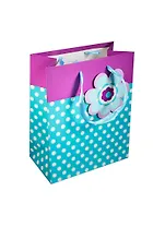 Пакет подарочный бумажный А5 18*23*10 "Горошек", с декор. цветком, бирюзовый, Хансибэг