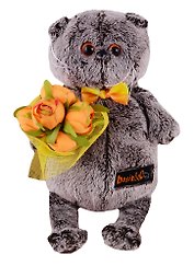 Игрушка мягкая Budi Basa, Басик с букетом оранжевых пионов (В1) 19см Ks19-117