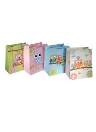 Пакет подарочный бумажный А4 26*32*12.5 "Совы.Owls в пастельных тонах", детский, матовый ламинат, Kairui